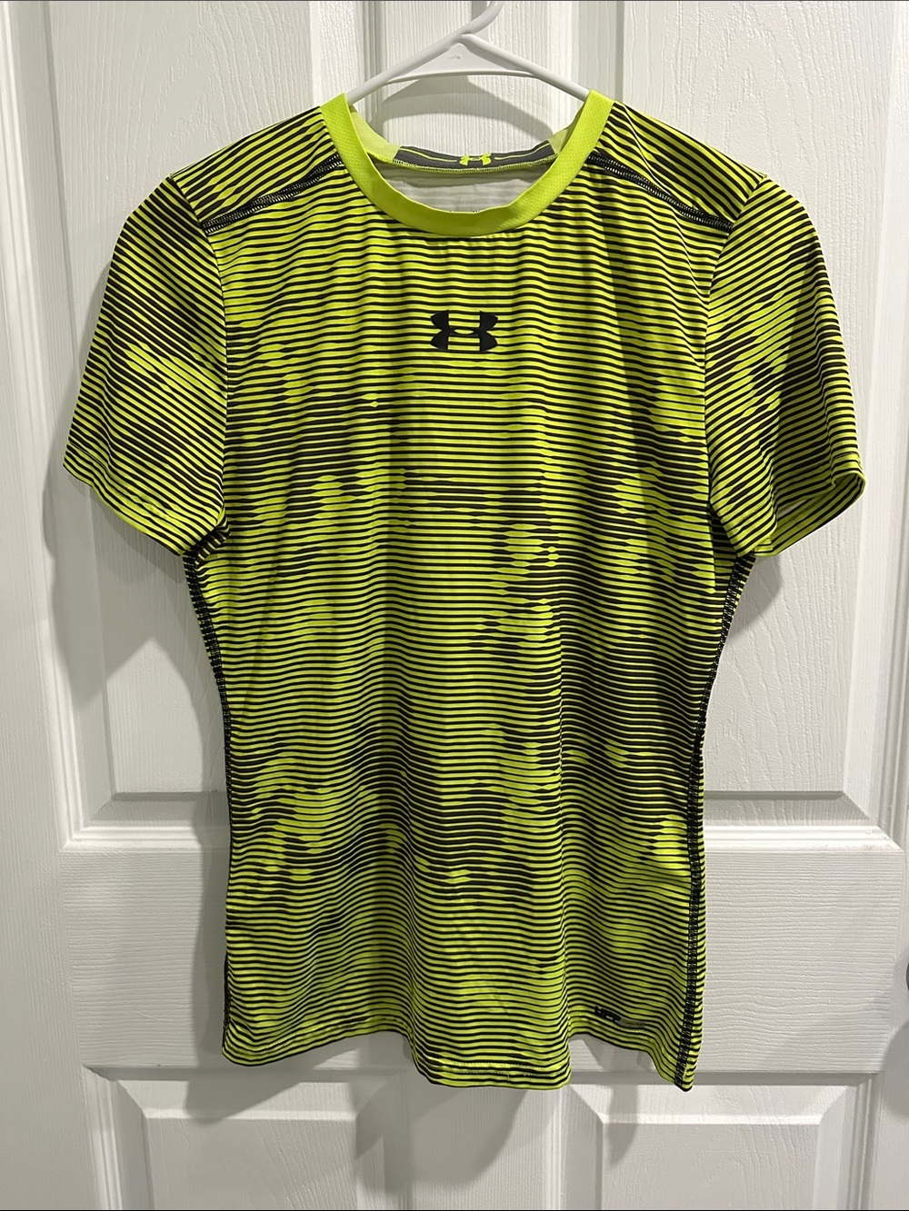 Under Armour Youth Neon Yellow and Black Striped Performance Tee Heat Gear
